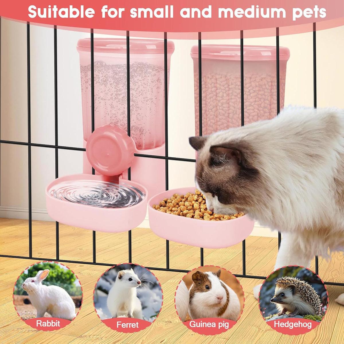 35oz Rabbit Feeder Guinea Pig Water Bottle,Hanging Automatic Food Water Dispenser,Food Feeder for Ferret Guinea Pig Rabbit Cat Bunny Cage Accessories,Pink