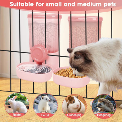 35oz Rabbit Feeder Guinea Pig Water Bottle,Hanging Automatic Food Water Dispenser,Food Feeder for Ferret Guinea Pig Rabbit Cat Bunny Cage Accessories,Pink