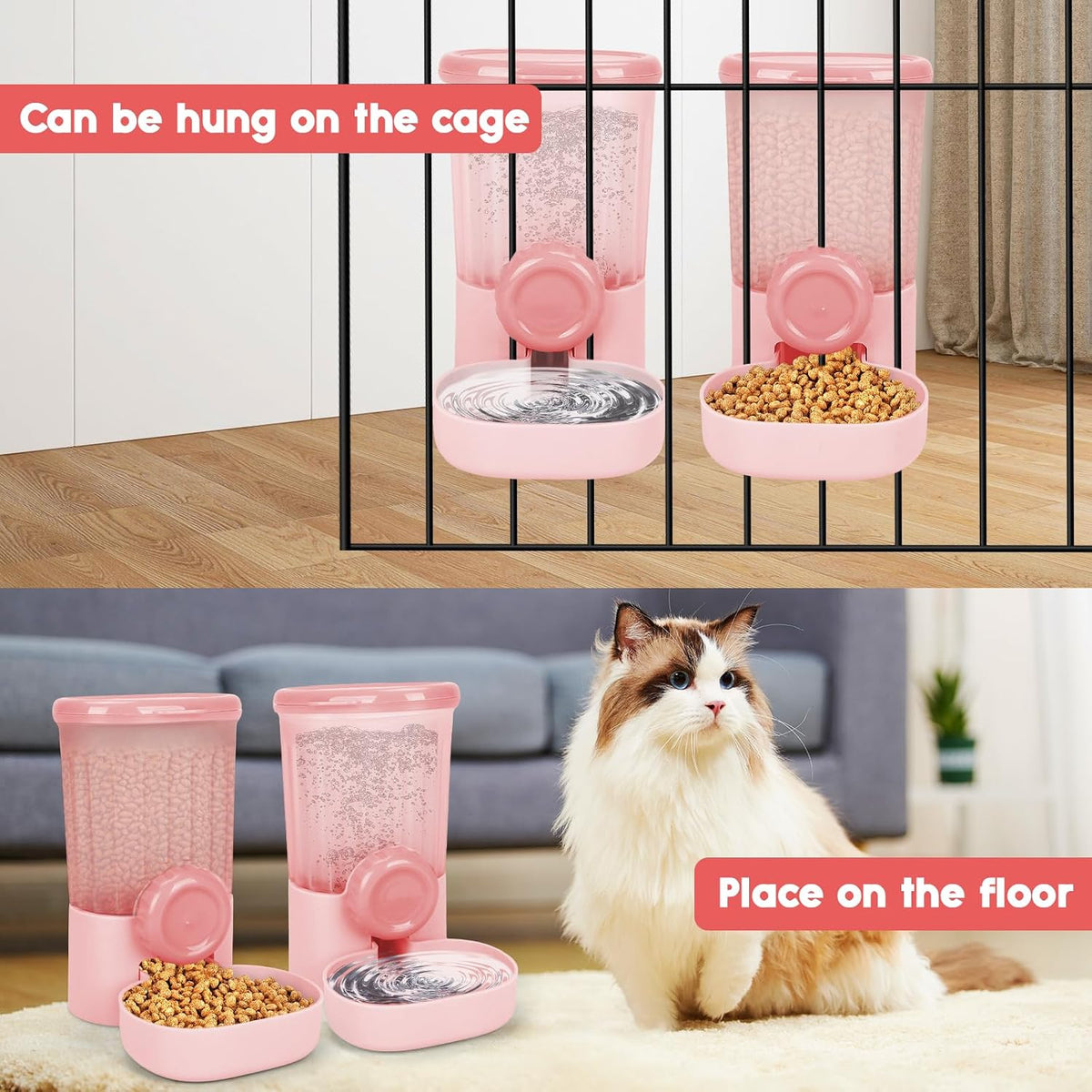 35oz Rabbit Feeder Guinea Pig Water Bottle,Hanging Automatic Food Water Dispenser,Food Feeder for Ferret Guinea Pig Rabbit Cat Bunny Cage Accessories,Pink