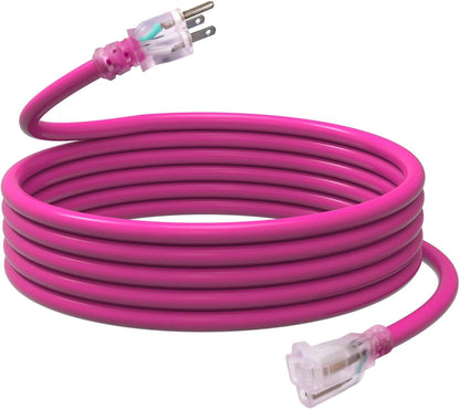 EP 15 Ft 12/3 SJTW Lighted Outdoor Extension Cord, Pink