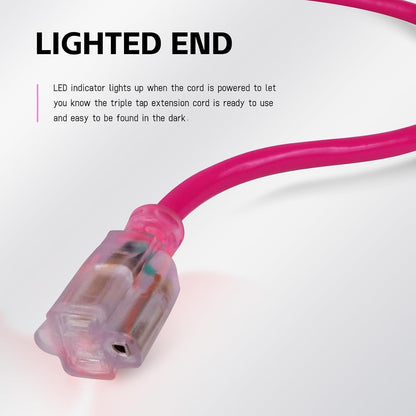 EP 15 Ft 12/3 SJTW Lighted Outdoor Extension Cord, Pink