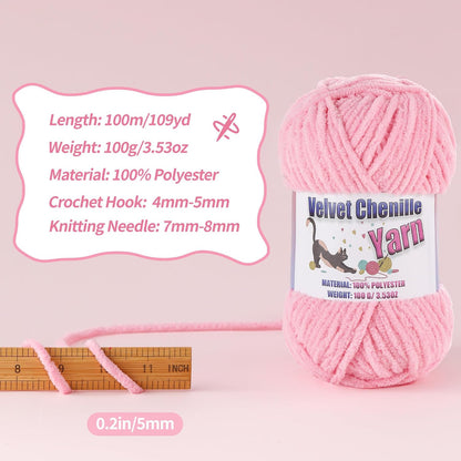 3 * 100g/3.5oz Fluffy Chenille Yarn for Crocheting, Chunky Velvet Yarn for Crochet Amigurumi, Used for Making Baby Yarns Blanket, Clothes, Pattern Knitting Creations (Apricot Color)