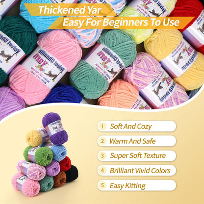 3 * 100g/3.5oz Fluffy Chenille Yarn for Crocheting, Chunky Velvet Yarn for Crochet Amigurumi, Used for Making Baby Yarns Blanket, Clothes, Pattern Knitting Creations (Apricot Color)