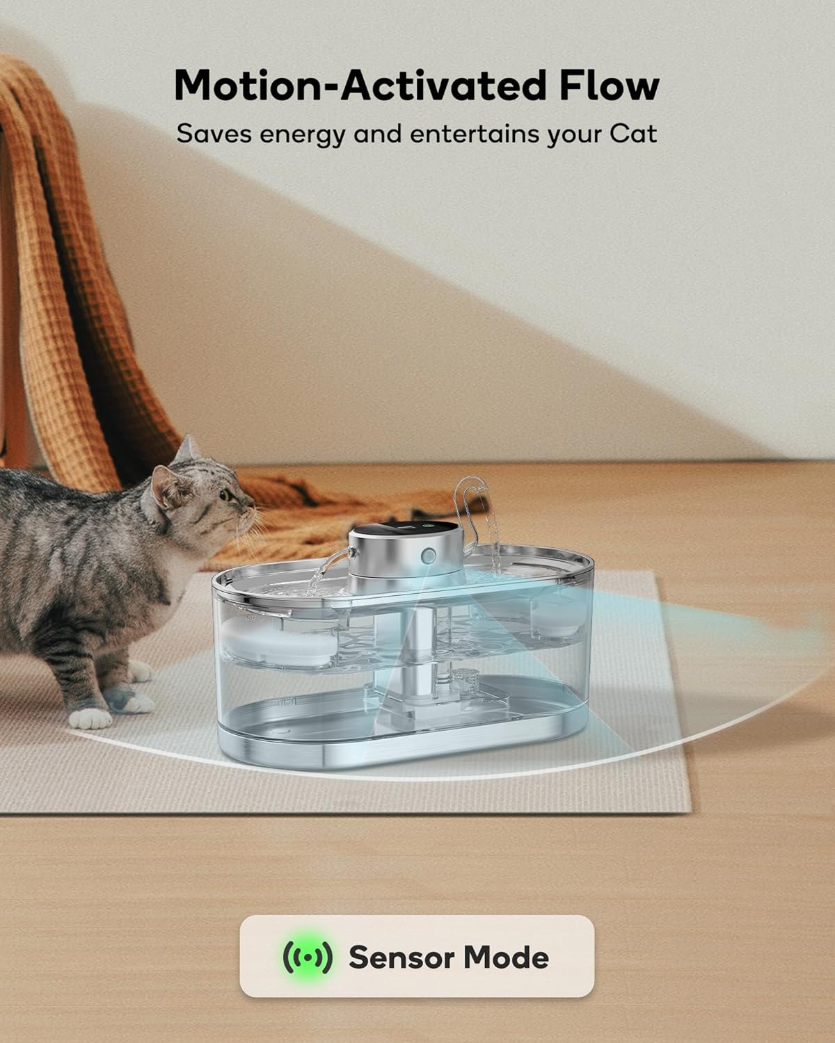 Cat Water Fountain Cordless, 108oz/3.2L Cengcen Wireless Pet Water Fountains Battery Operated 5000mAh, Chew-Proof Charging Cable with Adapter, Stainless Steel Transparent, Premium Edition