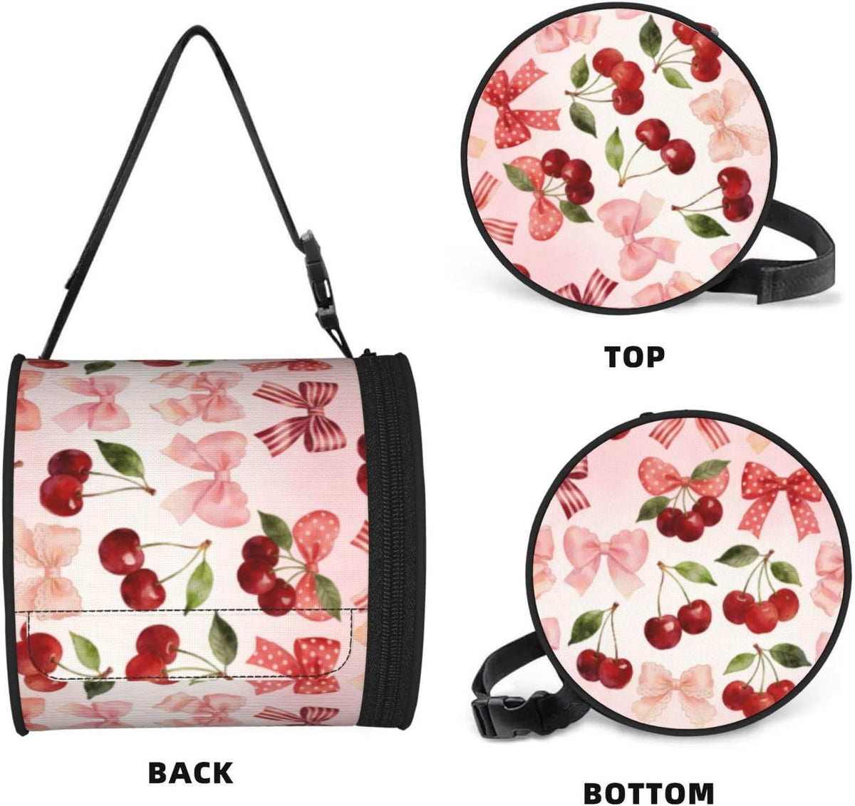 Round Tissue Holder Bag Car Hanging Tissue Boxes Cover with Adjustable Strap Foldable Roll Storage Bags with Zipper Tissues Case Organizer for Home Decor Toilet Office(Cherry Pink Bows)