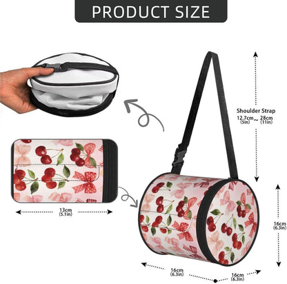 Round Tissue Holder Bag Car Hanging Tissue Boxes Cover with Adjustable Strap Foldable Roll Storage Bags with Zipper Tissues Case Organizer for Home Decor Toilet Office(Cherry Pink Bows)