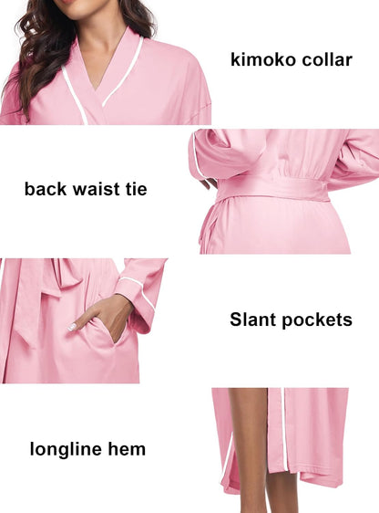 100% Cotton Robes for Women Lightweight Kimono knit Bathrobe