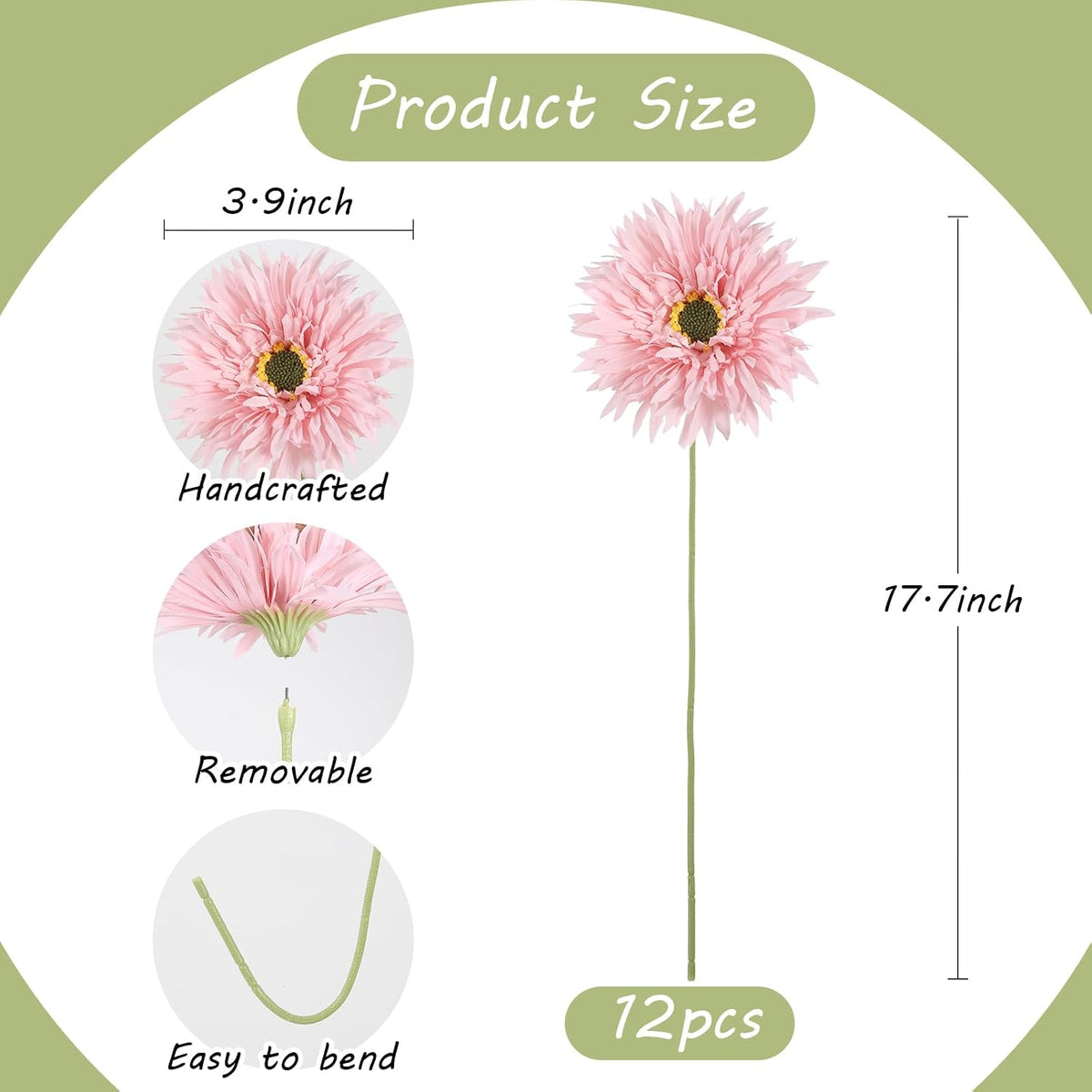 Gerbera Daisy Artificial Flowers 12pcs Pink Fake Silk Flowers Faux Daisies Bouquet with Stems for Wedding Bouquet Home Party Garden Outdoor Decoration(Pink)