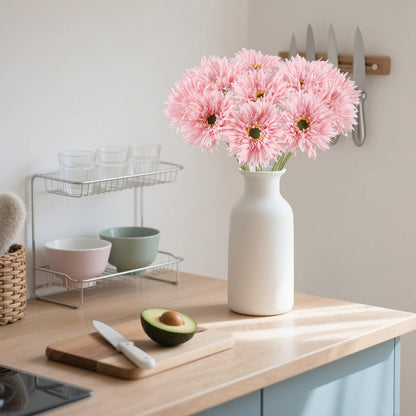 Gerbera Daisy Artificial Flowers 12pcs Pink Fake Silk Flowers Faux Daisies Bouquet with Stems for Wedding Bouquet Home Party Garden Outdoor Decoration(Pink)