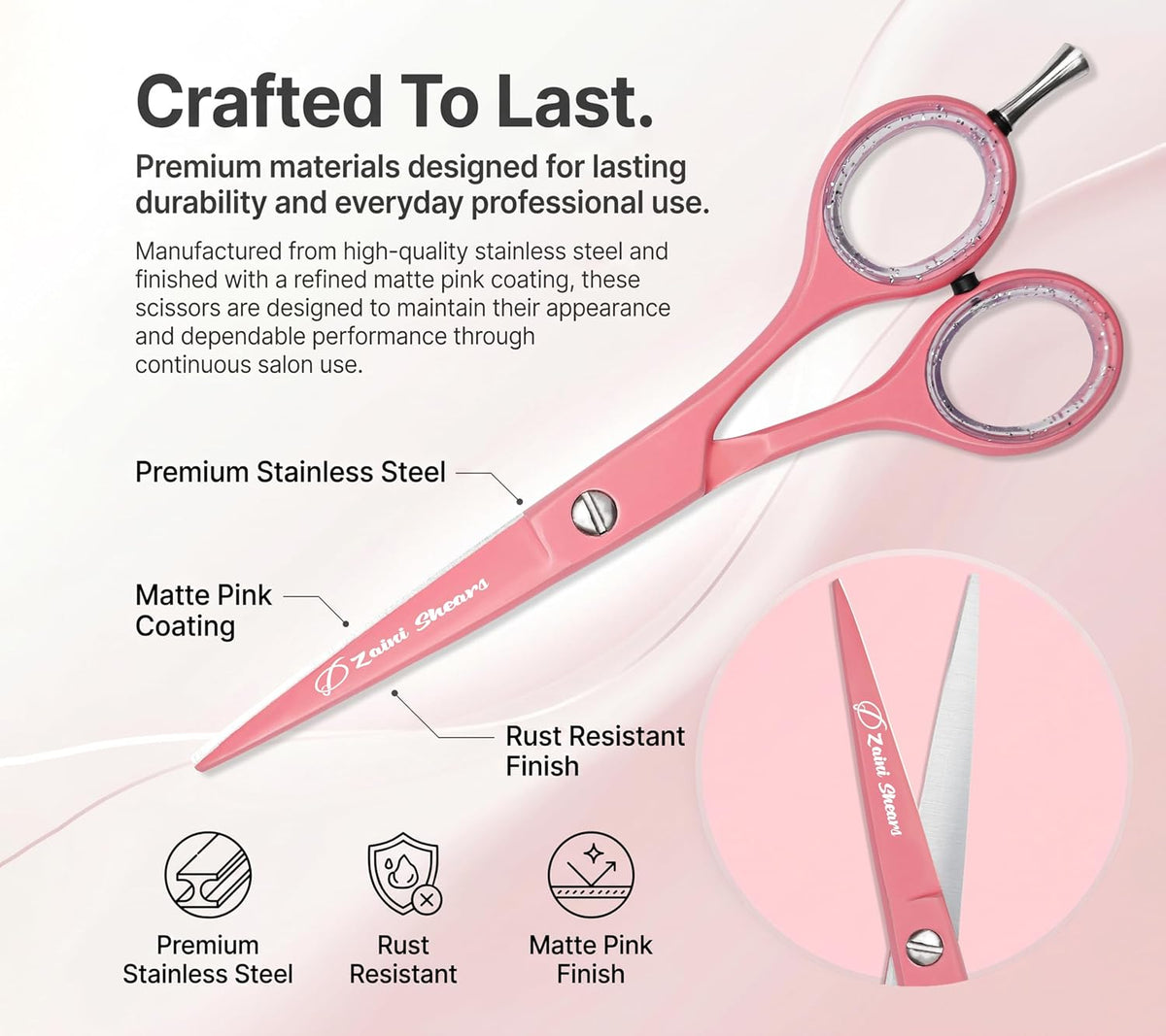 Hair Cutting Scissors Extremely Sharp Right-Hand Razor Edge - 5.5” Overall Length,Made of 420c Japanese Stainless Steel Salon Scissors Professional Barber Haircut Scissors (pink, 5.5'')
