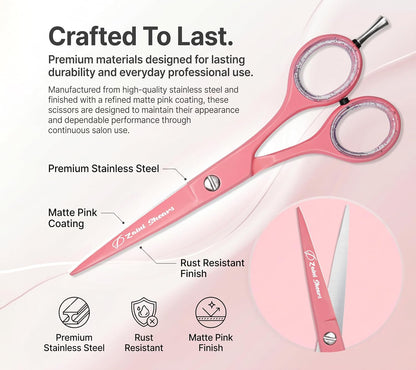 Hair Cutting Scissors Extremely Sharp Right-Hand Razor Edge - 5.5” Overall Length,Made of 420c Japanese Stainless Steel Salon Scissors Professional Barber Haircut Scissors (pink, 5.5'')