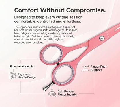 Hair Cutting Scissors Extremely Sharp Right-Hand Razor Edge - 5.5” Overall Length,Made of 420c Japanese Stainless Steel Salon Scissors Professional Barber Haircut Scissors (pink, 5.5'')