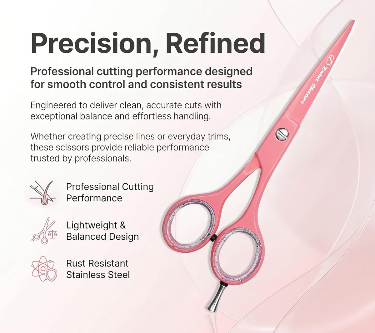 Hair Cutting Scissors Extremely Sharp Right-Hand Razor Edge - 5.5” Overall Length,Made of 420c Japanese Stainless Steel Salon Scissors Professional Barber Haircut Scissors (pink, 5.5'')
