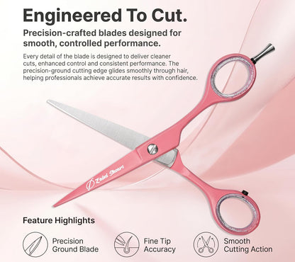 Hair Cutting Scissors Extremely Sharp Right-Hand Razor Edge - 5.5” Overall Length,Made of 420c Japanese Stainless Steel Salon Scissors Professional Barber Haircut Scissors (pink, 5.5'')