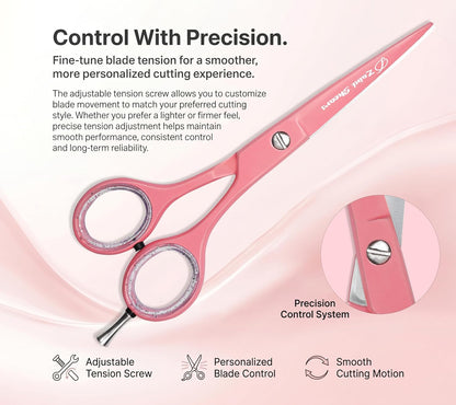 Hair Cutting Scissors Extremely Sharp Right-Hand Razor Edge - 5.5” Overall Length,Made of 420c Japanese Stainless Steel Salon Scissors Professional Barber Haircut Scissors (pink, 5.5'')