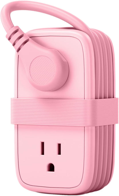Pink Travel Power Strip,Travel Essentials 4 Outlets 3 USB(1 C) with 4FT Wrapped Extension Cord Flat Plug, Cruise Essentials 2026 for Hotel Travel Cruise Essentials