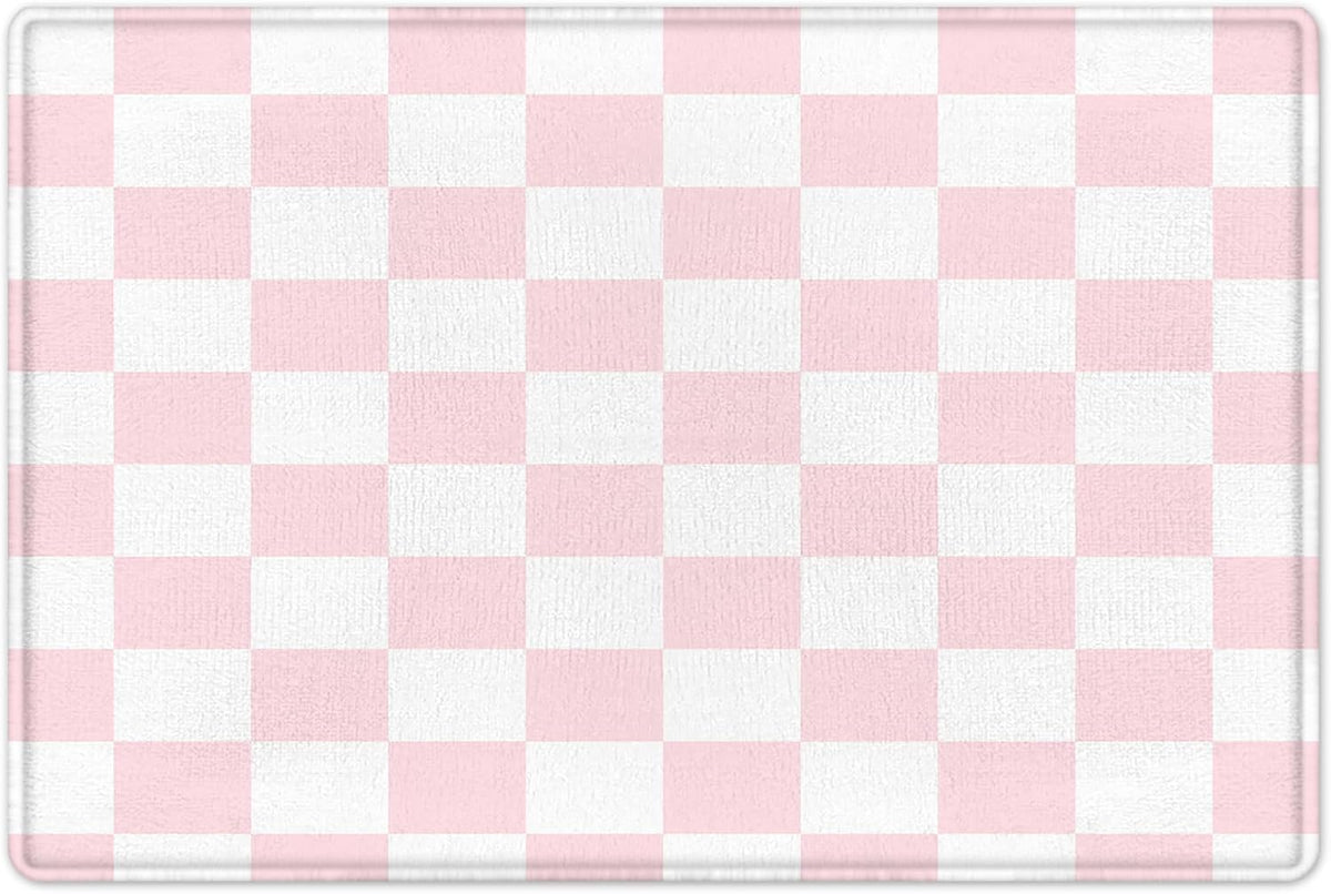 Pink Plaid Bath Mat for Bathroom, 23X15 Inches