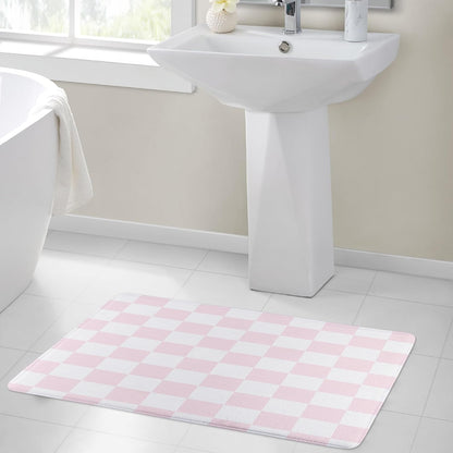 Pink Plaid Bath Mat for Bathroom, 23X15 Inches