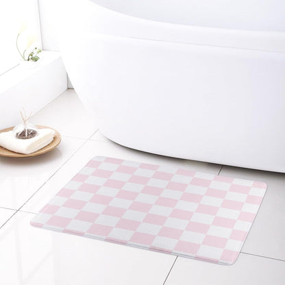 Pink Plaid Bath Mat for Bathroom, 23X15 Inches