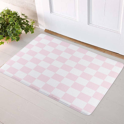 Pink Plaid Bath Mat for Bathroom, 23X15 Inches