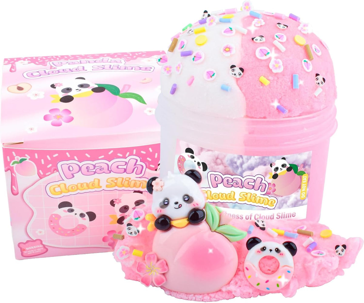 Pink Peach Cloud Slime Kit, with Fun Panda Slime Add Ins, Soft Non-Sticky, Scented Slime Kit for Kids, Birthday Gifts for Boys & Girls, Classroom Rewards, DIY Stress Relief Toy