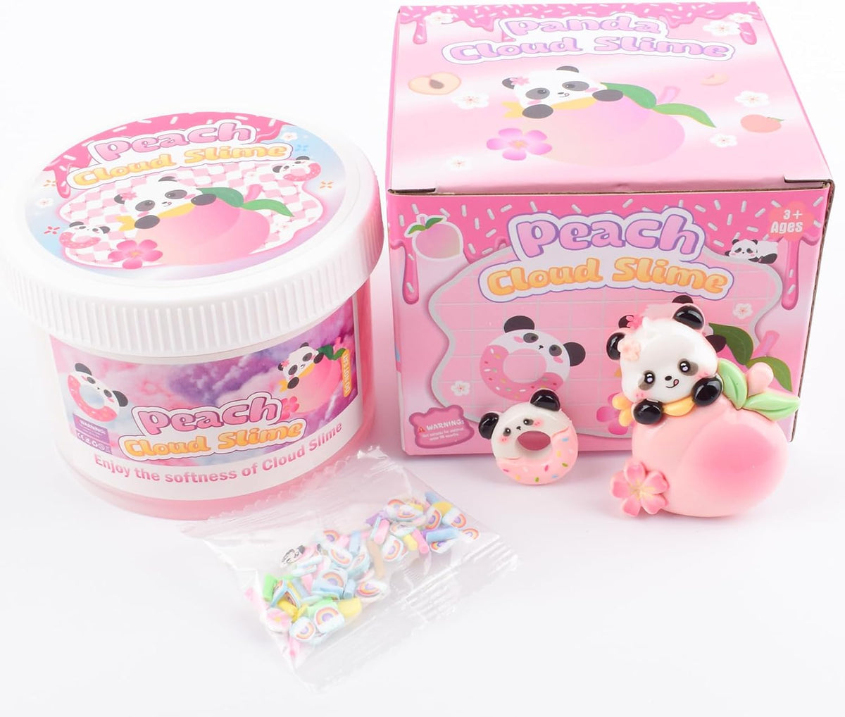 Pink Peach Cloud Slime Kit, with Fun Panda Slime Add Ins, Soft Non-Sticky, Scented Slime Kit for Kids, Birthday Gifts for Boys & Girls, Classroom Rewards, DIY Stress Relief Toy