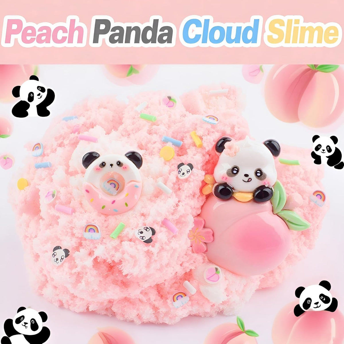 Pink Peach Cloud Slime Kit, with Fun Panda Slime Add Ins, Soft Non-Sticky, Scented Slime Kit for Kids, Birthday Gifts for Boys & Girls, Classroom Rewards, DIY Stress Relief Toy