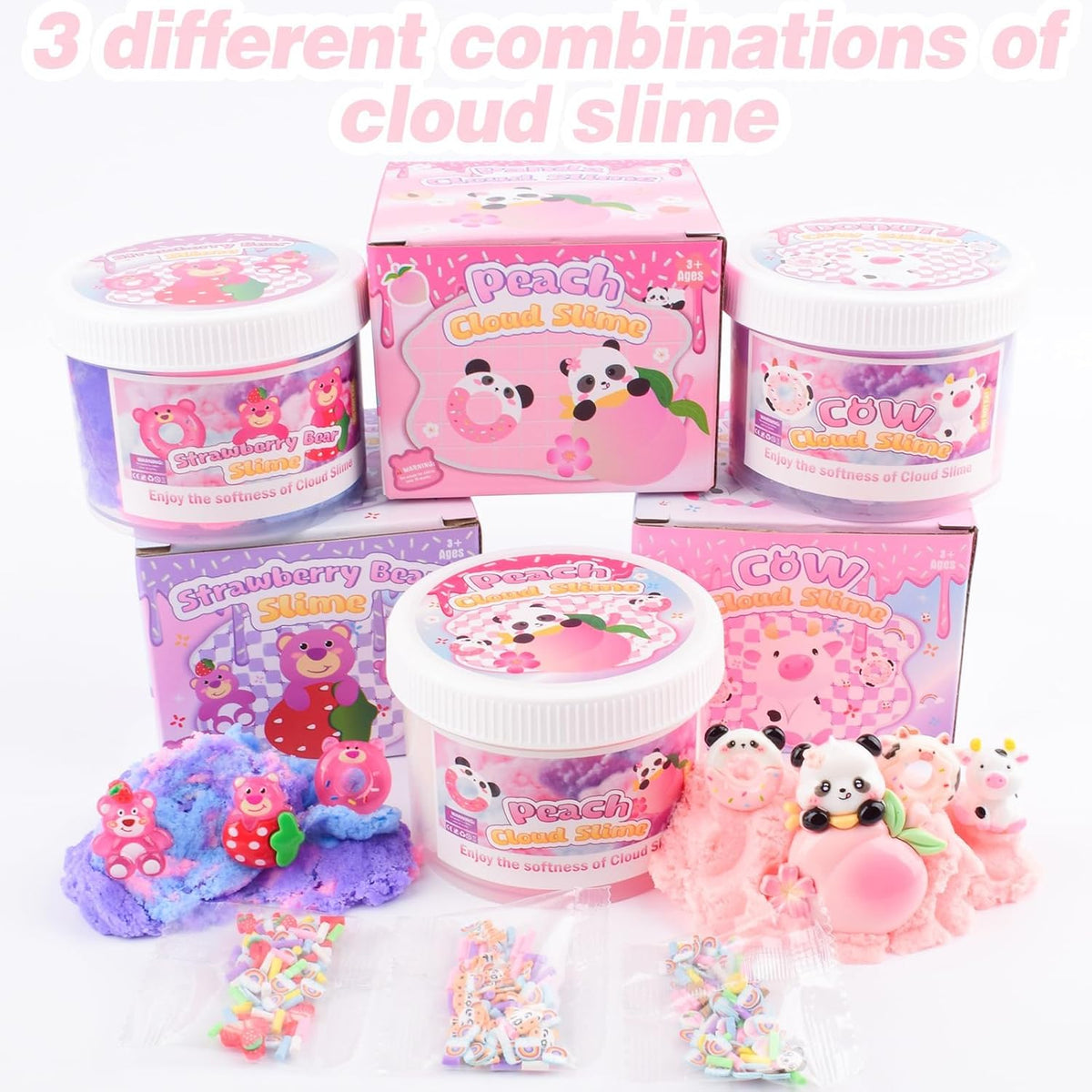 Pink Peach Cloud Slime Kit, with Fun Panda Slime Add Ins, Soft Non-Sticky, Scented Slime Kit for Kids, Birthday Gifts for Boys & Girls, Classroom Rewards, DIY Stress Relief Toy