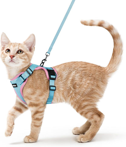 Cat Harness and Leash Set, Escape Proof Vest, Light Blue & Pink