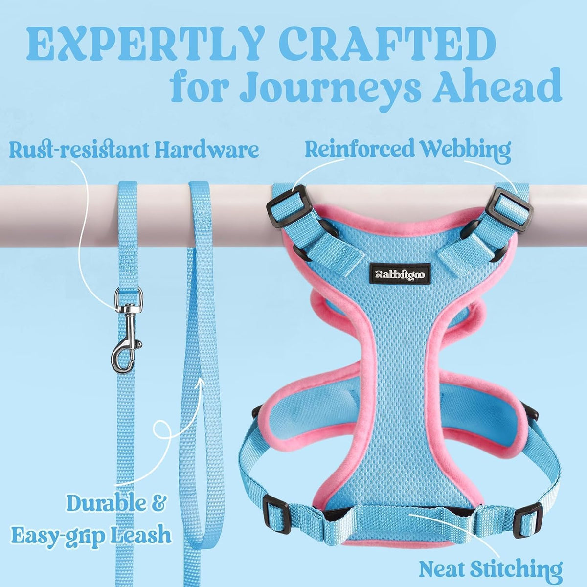 Cat Harness and Leash Set, Escape Proof Vest, Light Blue & Pink