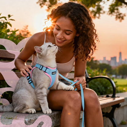 Cat Harness and Leash Set, Escape Proof Vest, Light Blue & Pink