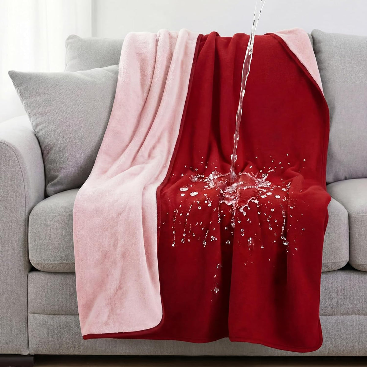 Waterproof Blanket for Bed Couch Sofa, 40''x60'' Reversible & Washable, Fleece and Flannel Waterproof Mat, Water Resistant Bed Cover, Leakproof Mattress Protector(Light Pink/red)