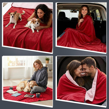 Waterproof Blanket for Bed Couch Sofa, 40''x60'' Reversible & Washable, Fleece and Flannel Waterproof Mat, Water Resistant Bed Cover, Leakproof Mattress Protector(Light Pink/red)