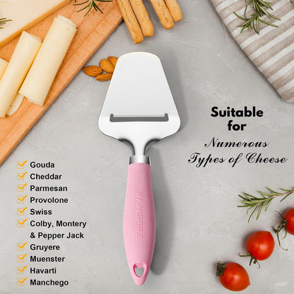 Upgraded Non-Stick Cheese Slicers for Block Cheese Multi-Functional Cheese Cutter for Mozzarella, Cheddar, Gruyere Charcuterie Accessories Dishwasher Safe Kitchen Tools, Pink