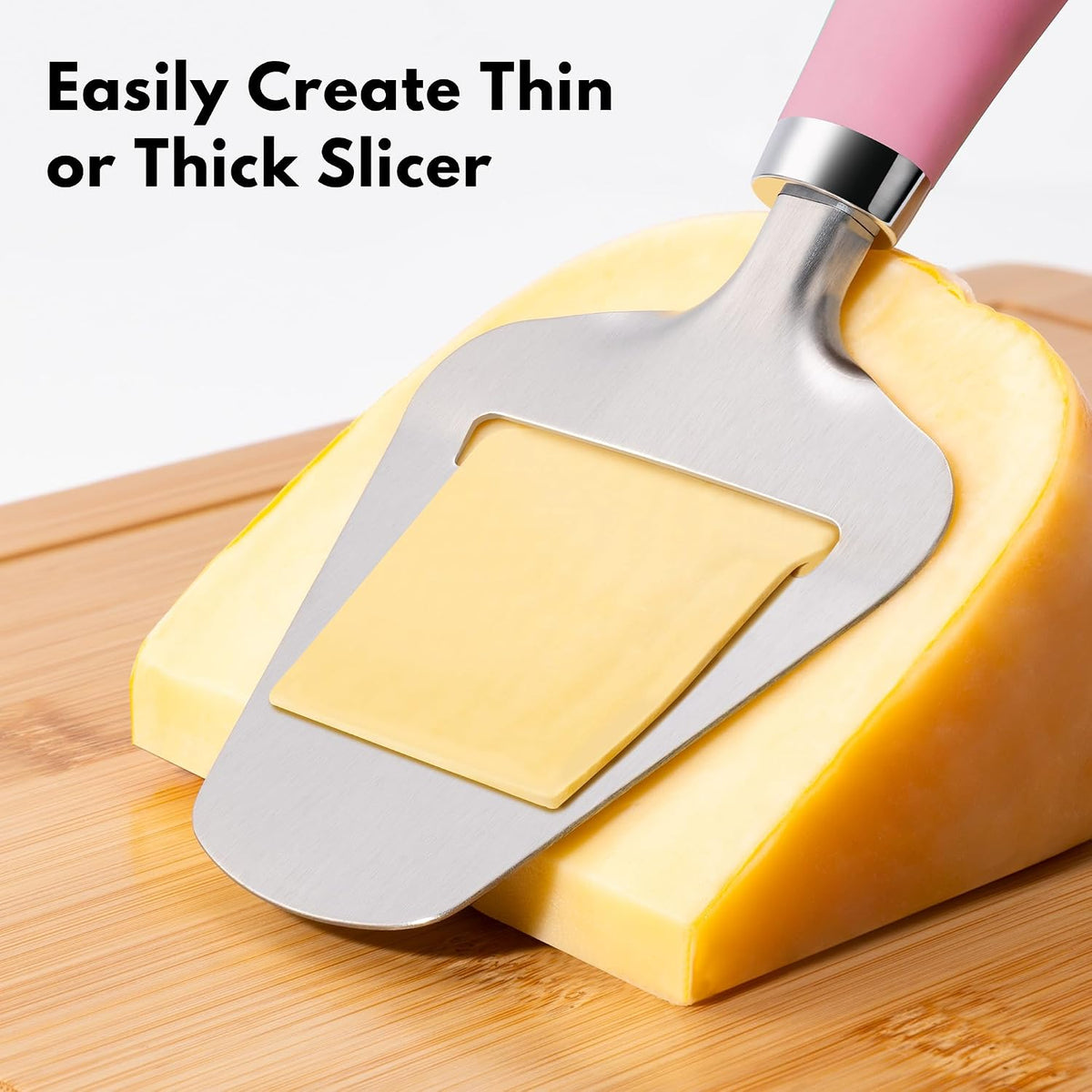 Upgraded Non-Stick Cheese Slicers for Block Cheese Multi-Functional Cheese Cutter for Mozzarella, Cheddar, Gruyere Charcuterie Accessories Dishwasher Safe Kitchen Tools, Pink