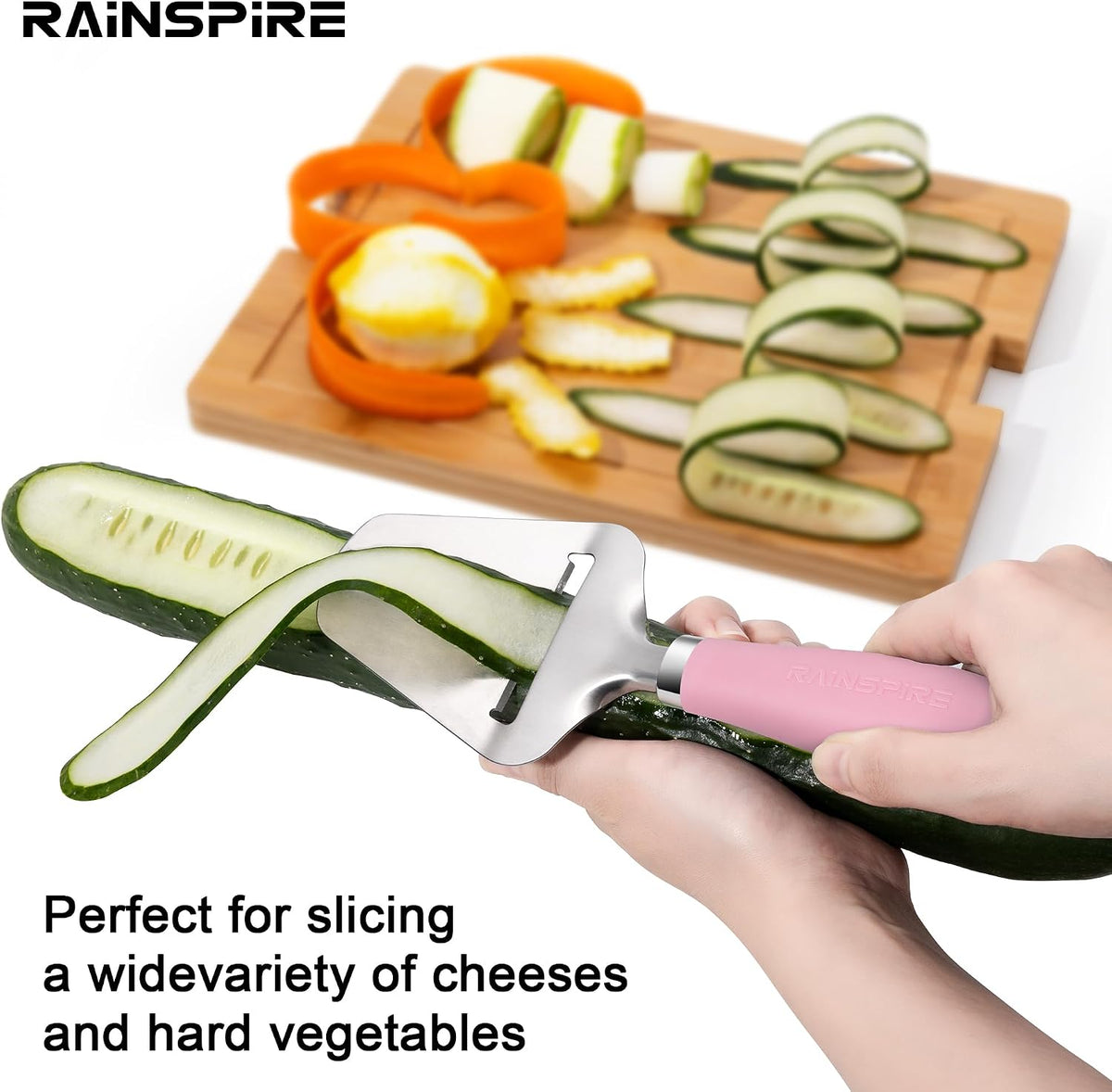 Upgraded Non-Stick Cheese Slicers for Block Cheese Multi-Functional Cheese Cutter for Mozzarella, Cheddar, Gruyere Charcuterie Accessories Dishwasher Safe Kitchen Tools, Pink