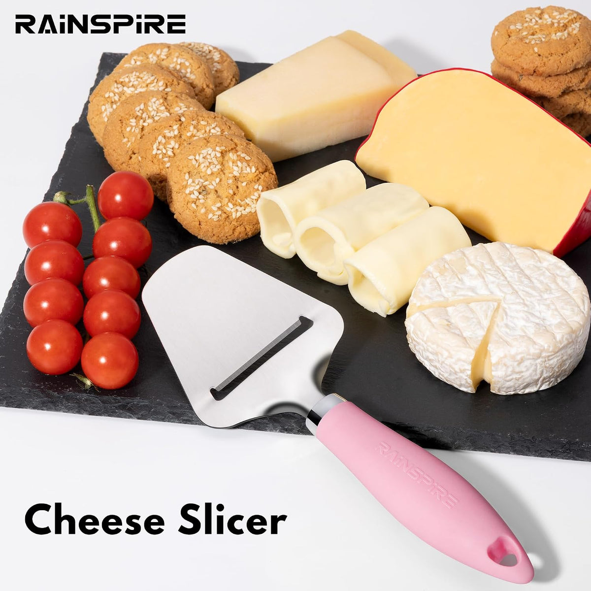 Upgraded Non-Stick Cheese Slicers for Block Cheese Multi-Functional Cheese Cutter for Mozzarella, Cheddar, Gruyere Charcuterie Accessories Dishwasher Safe Kitchen Tools, Pink