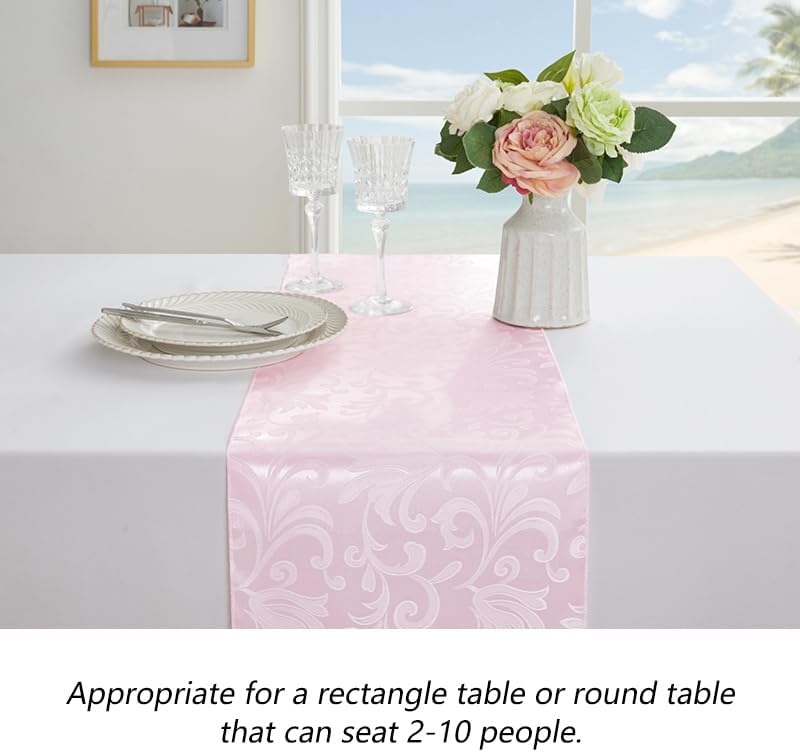 12 Packs Damask Light Pink Satin Table Runner 12 x 108Inch Light Pink Table Runners for Birthday Wedding Bachelorette Baby Shower Party Table Decorations Supplies