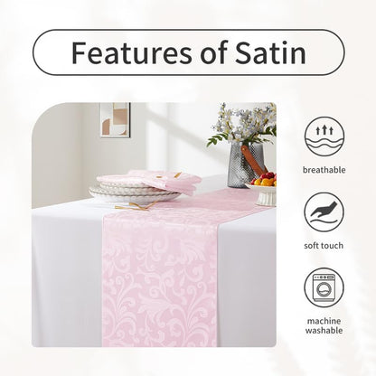 12 Packs Damask Light Pink Satin Table Runner 12 x 108Inch Light Pink Table Runners for Birthday Wedding Bachelorette Baby Shower Party Table Decorations Supplies