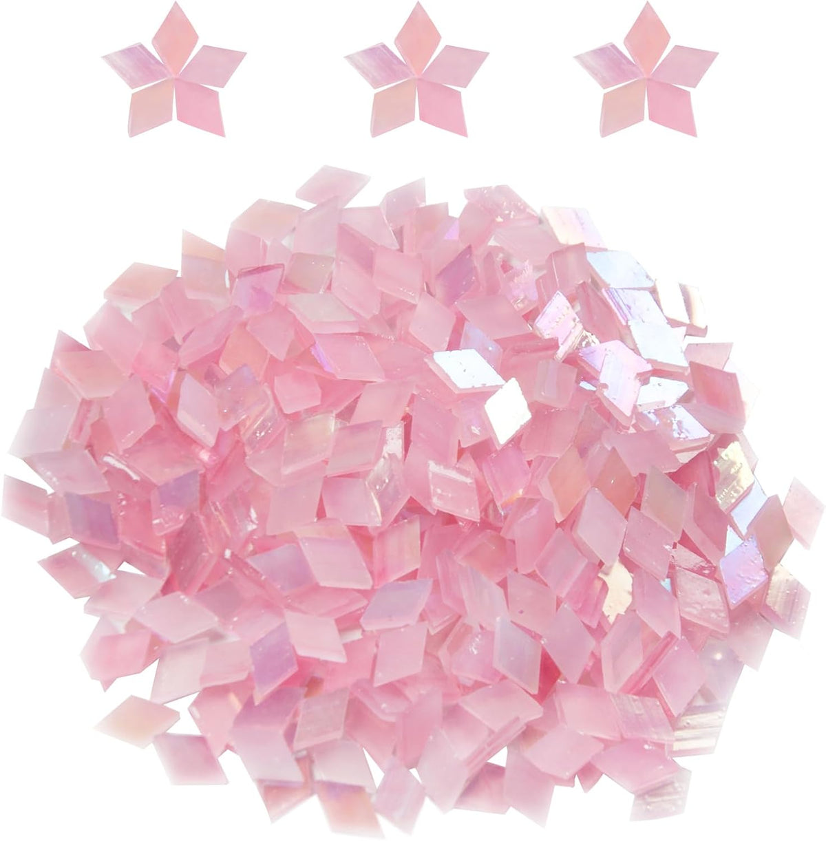 Decorative Glass Mosaic Tiles Bulk, 200g Pink Stained Tiles, 320 Pcs Small Glass Mosaic Tiles for Crafts, Home Decoration, Garden, Mosaic Supplies