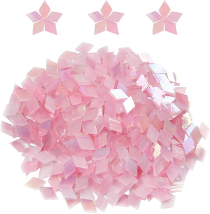 Decorative Glass Mosaic Tiles Bulk, 200g Pink Stained Tiles, 320 Pcs Small Glass Mosaic Tiles for Crafts, Home Decoration, Garden, Mosaic Supplies
