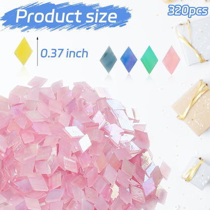 Decorative Glass Mosaic Tiles Bulk, 200g Pink Stained Tiles, 320 Pcs Small Glass Mosaic Tiles for Crafts, Home Decoration, Garden, Mosaic Supplies