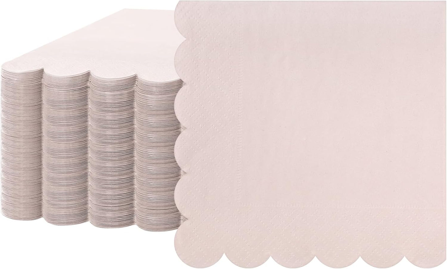 Fuutreo 100 Pcs Scalloped Cocktail Napkins Thick Paper Disposable Party Napkins Beverage Tissue for Wedding Dinner Birthday Supplies, 5 x 5 Inches(Light Pink)