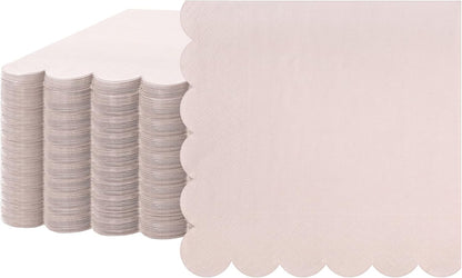 Fuutreo 100 Pcs Scalloped Cocktail Napkins Thick Paper Disposable Party Napkins Beverage Tissue for Wedding Dinner Birthday Supplies, 5 x 5 Inches(Light Pink)