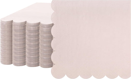 Fuutreo 100 Pcs Scalloped Cocktail Napkins Thick Paper Disposable Party Napkins Beverage Tissue for Wedding Dinner Birthday Supplies, 5 x 5 Inches(Light Pink)