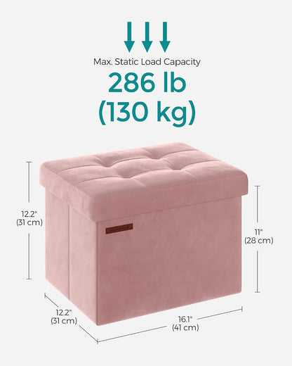 SONGMICS Small Folding Storage Ottoman, 12.2 x 16.1 x 12.2 Inches