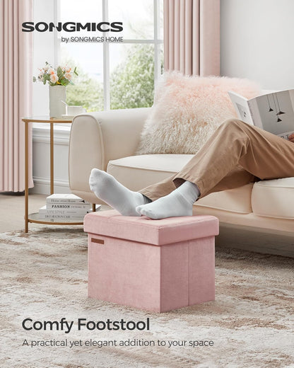 SONGMICS Small Folding Storage Ottoman, 12.2 x 16.1 x 12.2 Inches