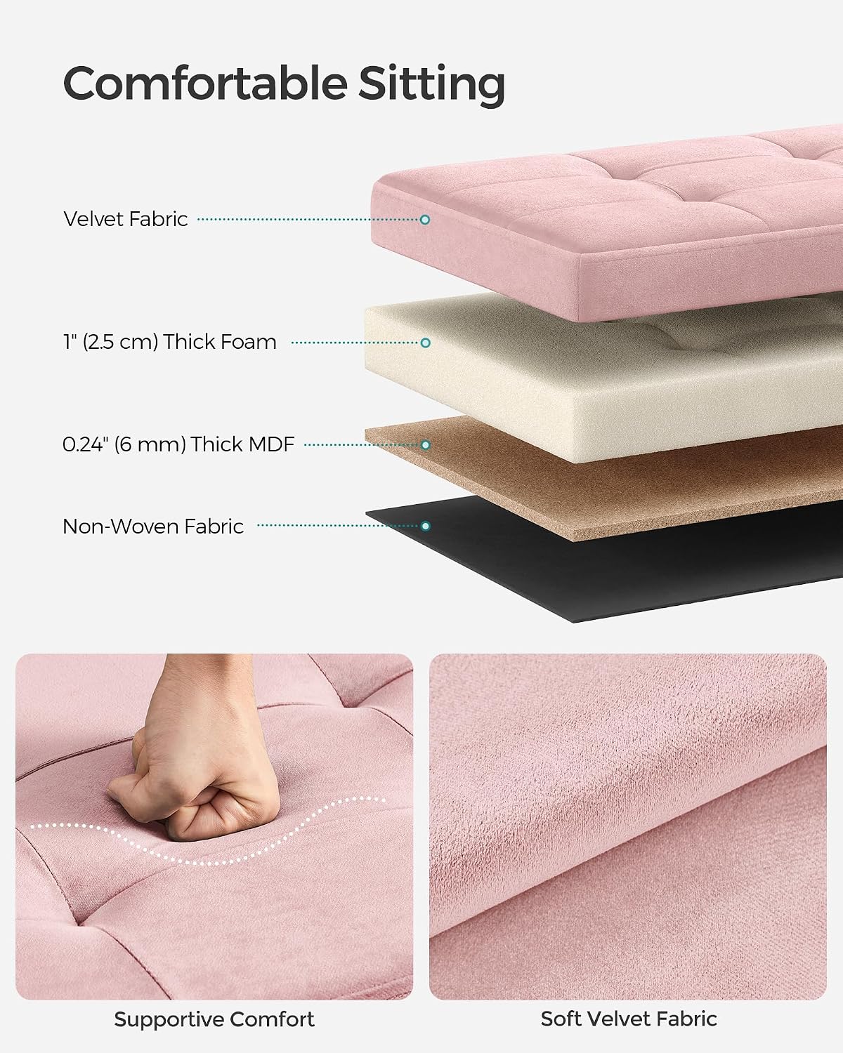 SONGMICS Small Folding Storage Ottoman, 12.2 x 16.1 x 12.2 Inches