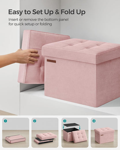 SONGMICS Small Folding Storage Ottoman, 12.2 x 16.1 x 12.2 Inches
