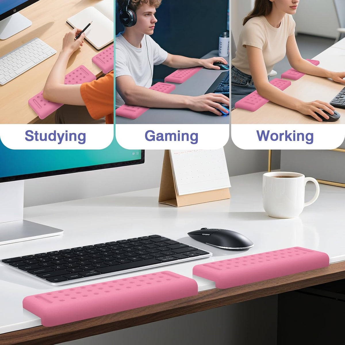 L-Shaped Desk Edge Cushion, 2 PCS Elbow Rest for Desk, Pink